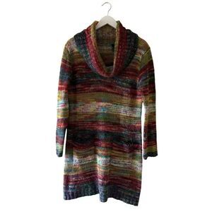 Ultra Flirt Turtleneck Knit Sweater Dress Front Pockets Colorful Vibrant Sz 1X